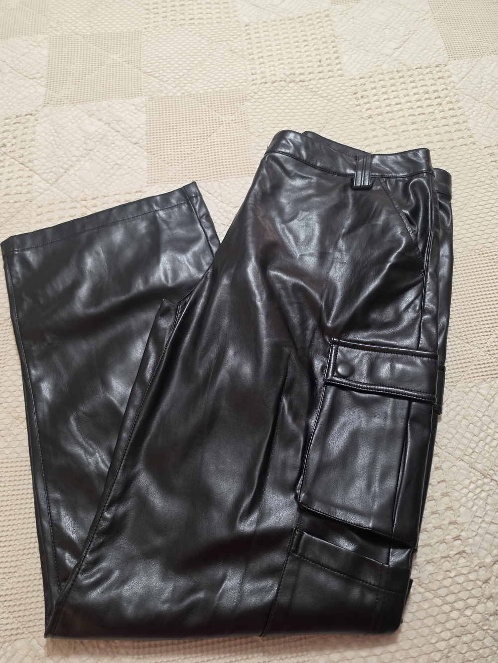 Faux Leather Cargo Pants in Black